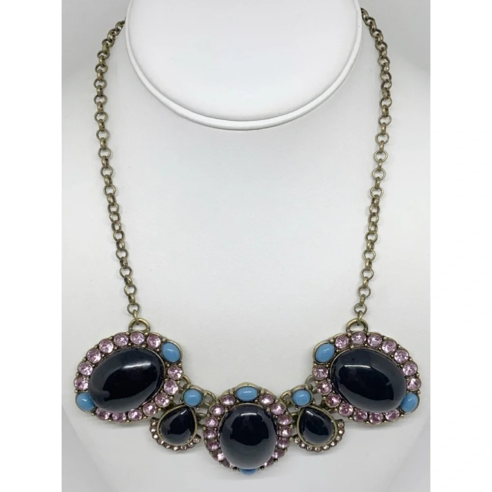 J. Crew Black Cabachon Clusters Necklace